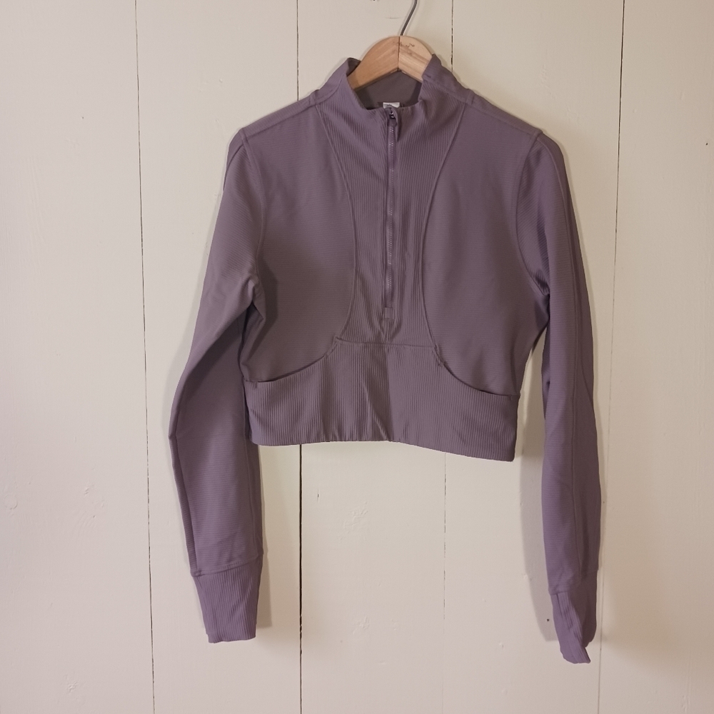 90 Degree By Reflex Interlink Ribbed Half Zip Long Sleeve Crop Top - Picture 2 of 11